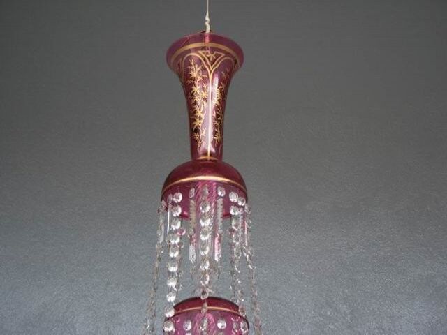 Chandelier pendants 19th golden colored glass and gilding