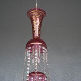 Lustre pampilles XIXème verre coloré doré et dorure