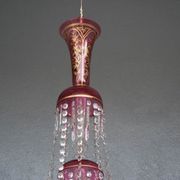 Lustre pampilles XIXème verre coloré doré et dorure