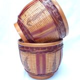 Duo of vintage braided wicker pot cover