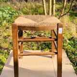 Rustic stool in wood and straw, 19th century.