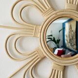 Flower-shaped rattan mirror, 55 cm