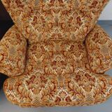 Set of 2 vintage armchairs in floral fabric with fringes from the 60s 70s