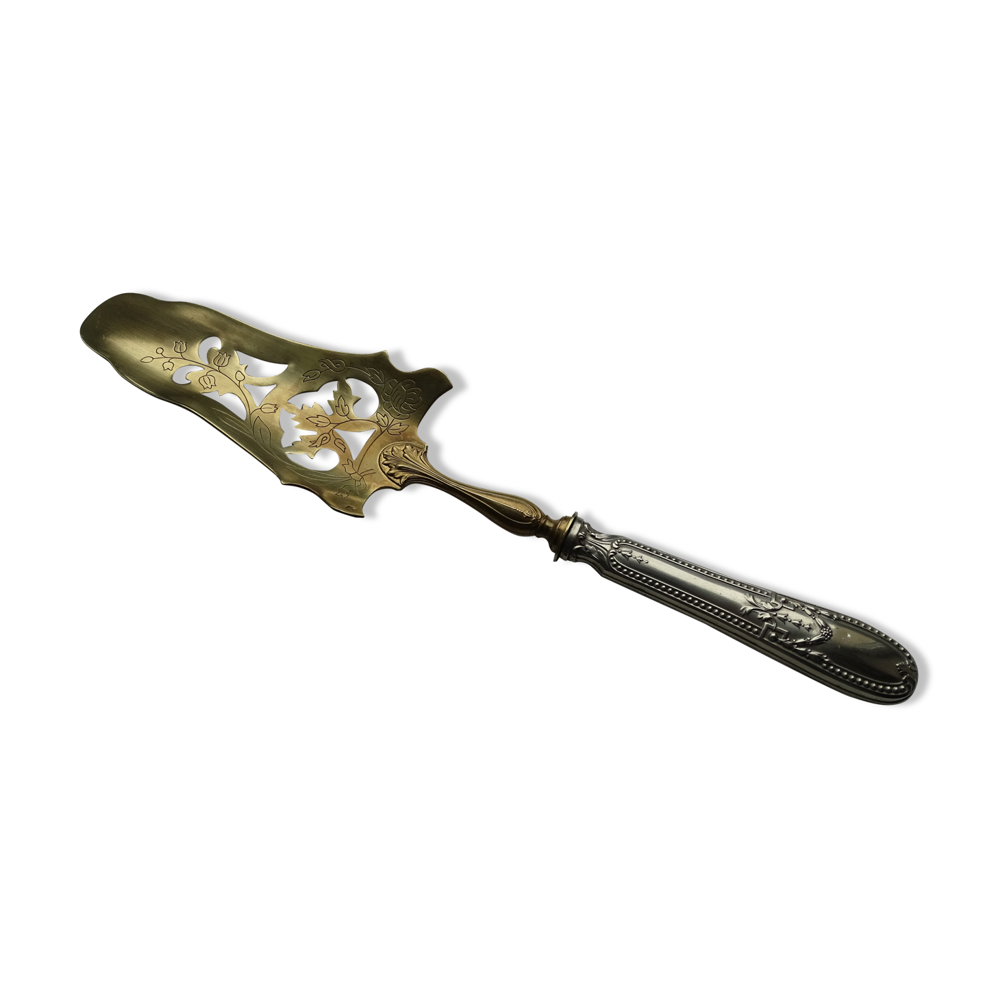 Openwork pie shovel with silver and gold metal hallmarked