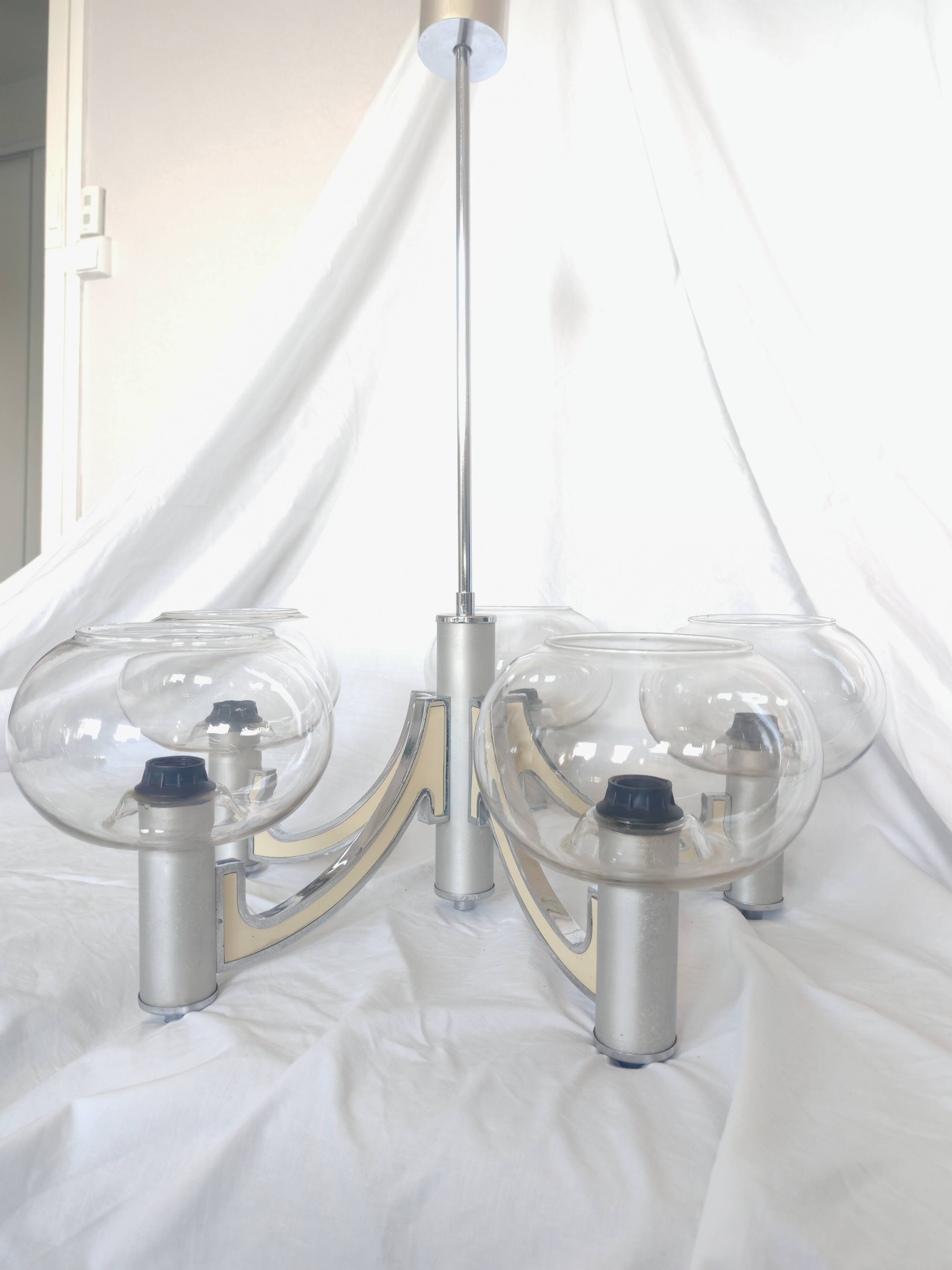 5-branched chandelier by Sciolari, Italy, space age, 1970