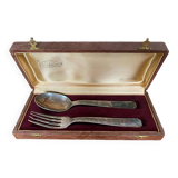Antique Cutlery Fork & Spoon Silver Metal + Vintage Box Set #B337