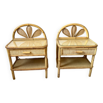 Pair of vintage rattan bedside tables