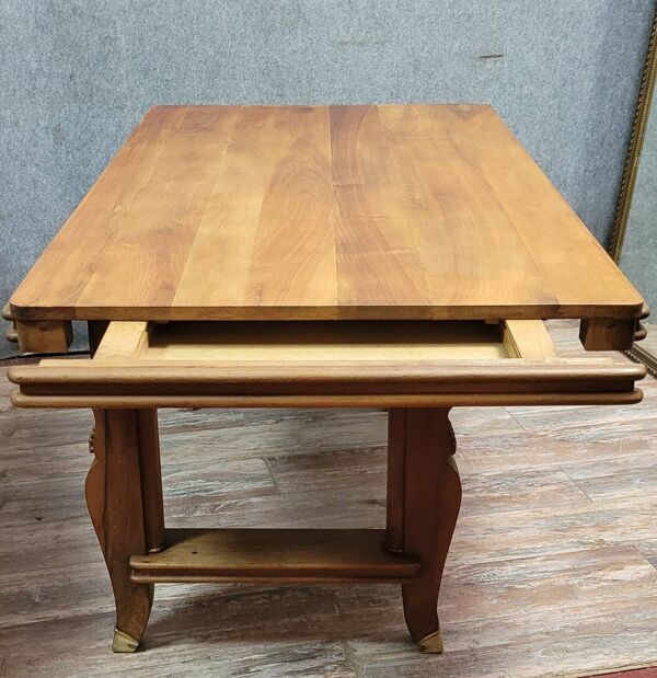 Table de salle a manger époque Art Déco en acajou blond vers 1950