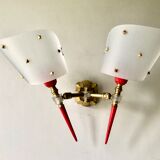 Double torch wall lamp red and gold rockabilly 1950