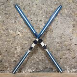 Old Pair of Vintage Blue & White Wooden Skis Mountain Chalet Decor - 218 cm