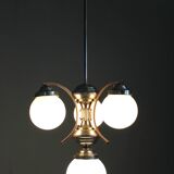 1930s Czechoslovak Art Deco nickel chandelier with rose opaline glass globes