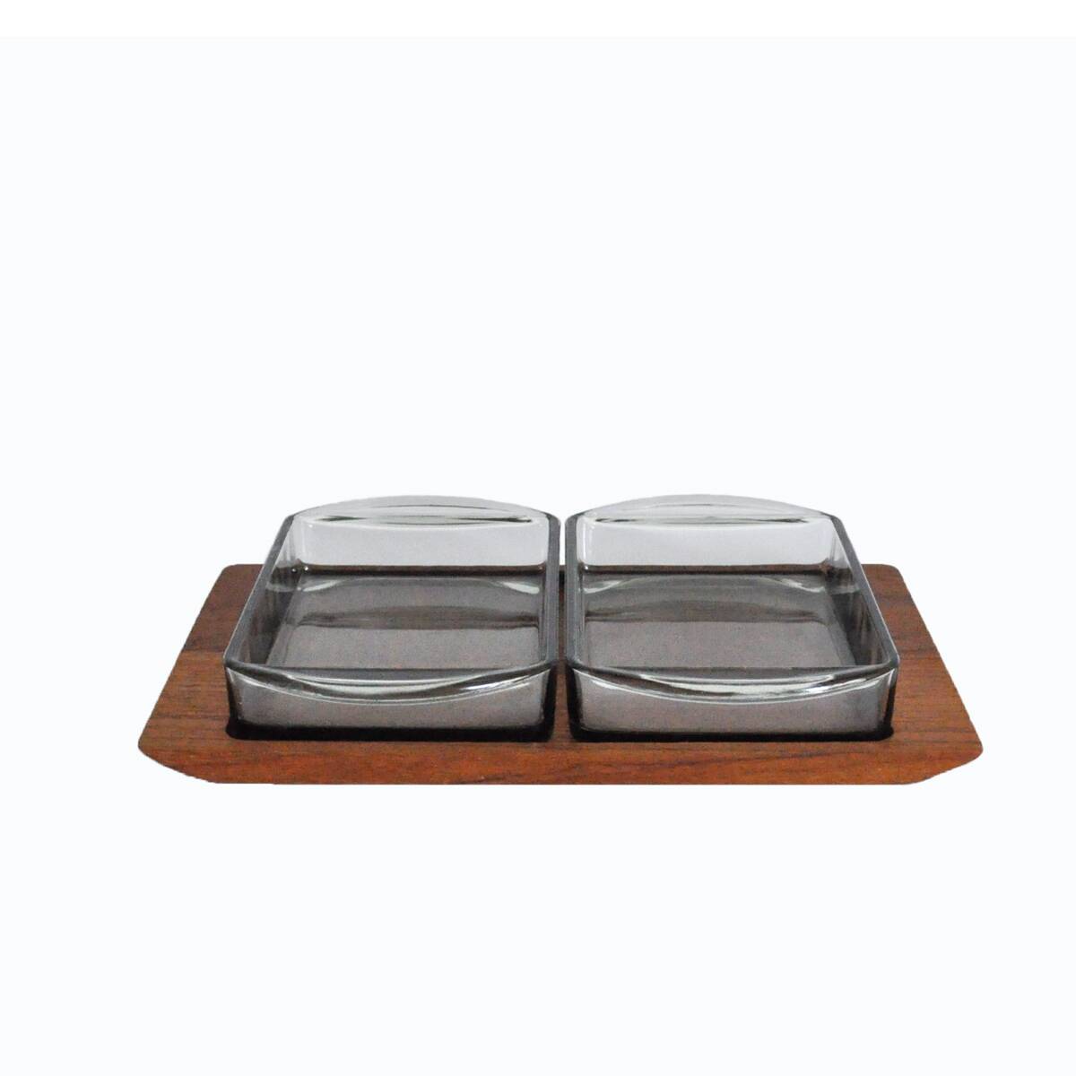 Danish Modern Teak Serving Tray with Glass Bowls by Wiggers, Denmark, 1960s