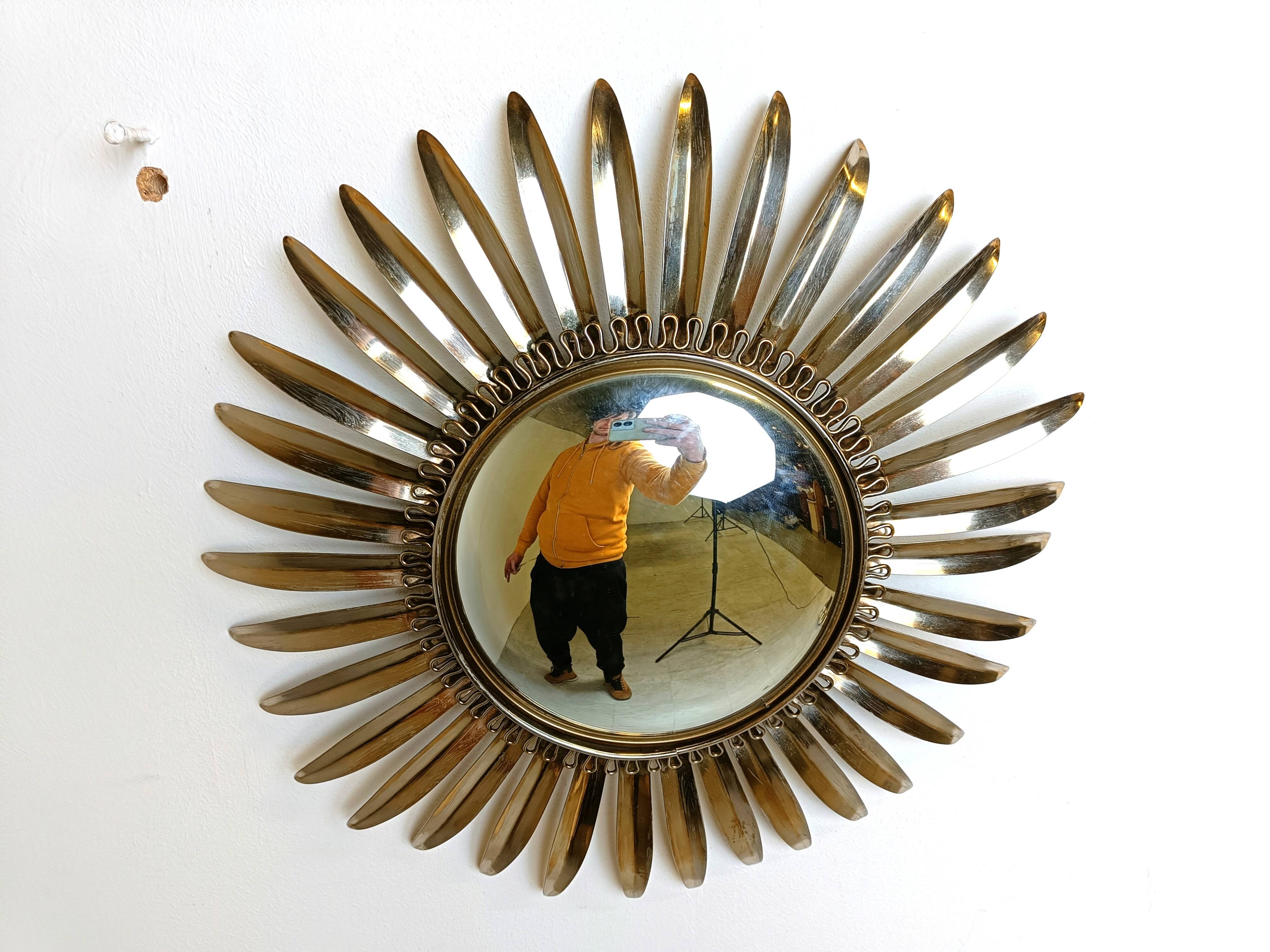 Vintage brass sunburst mirror, 1970s