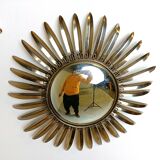 Miroir vintage en laiton à effet soleil, années 1970