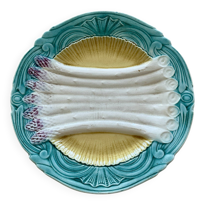 Assiette à asperges en barbotine style art nouveau manufacture d’Orchies