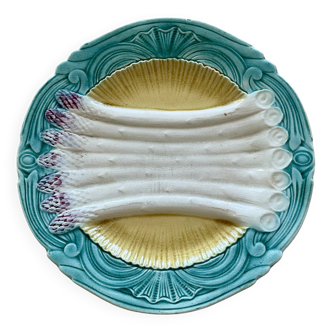 Assiette à asperges en barbotine style art nouveau manufacture d’Orchies