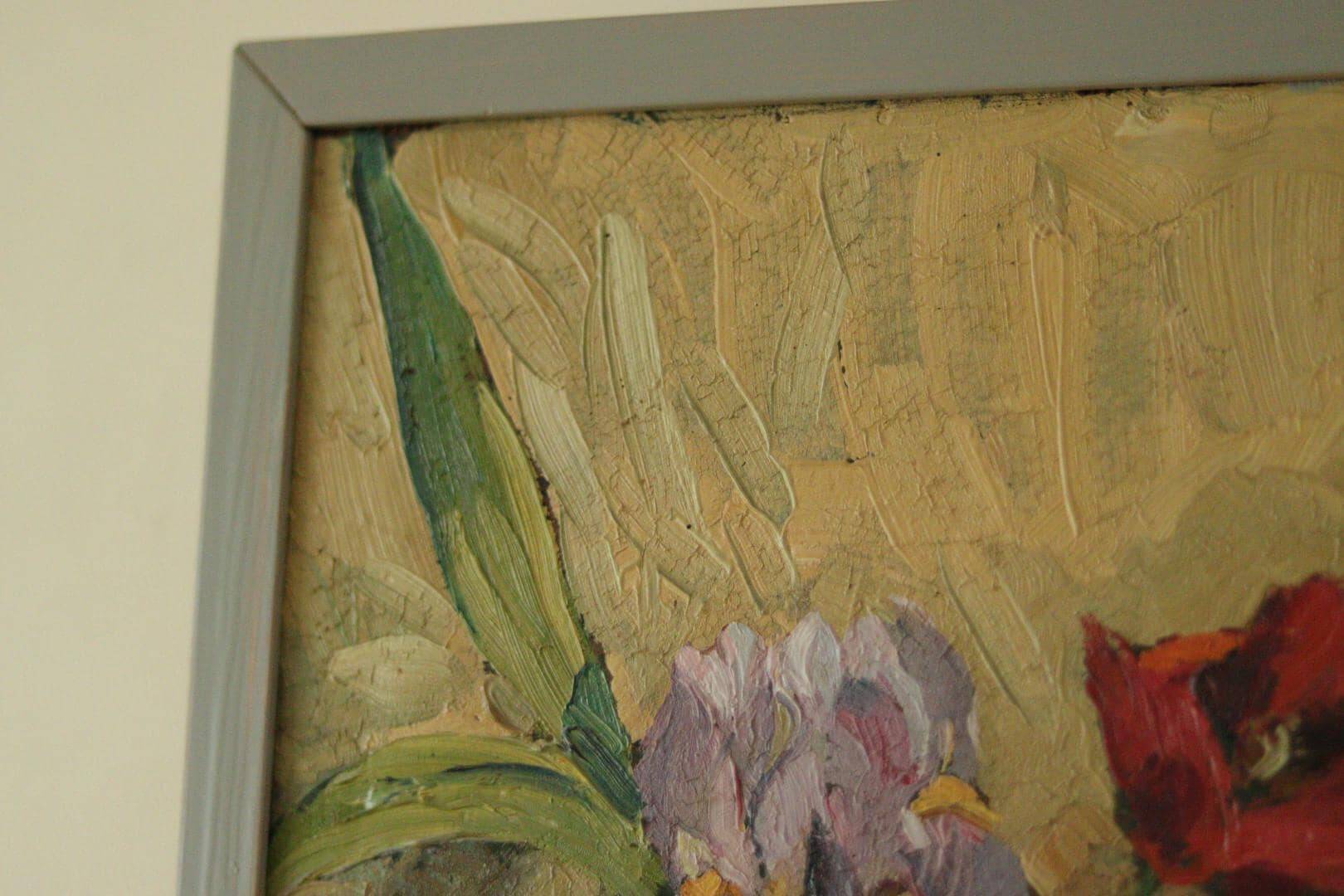 Original Swedish floral still life oil on panel painting