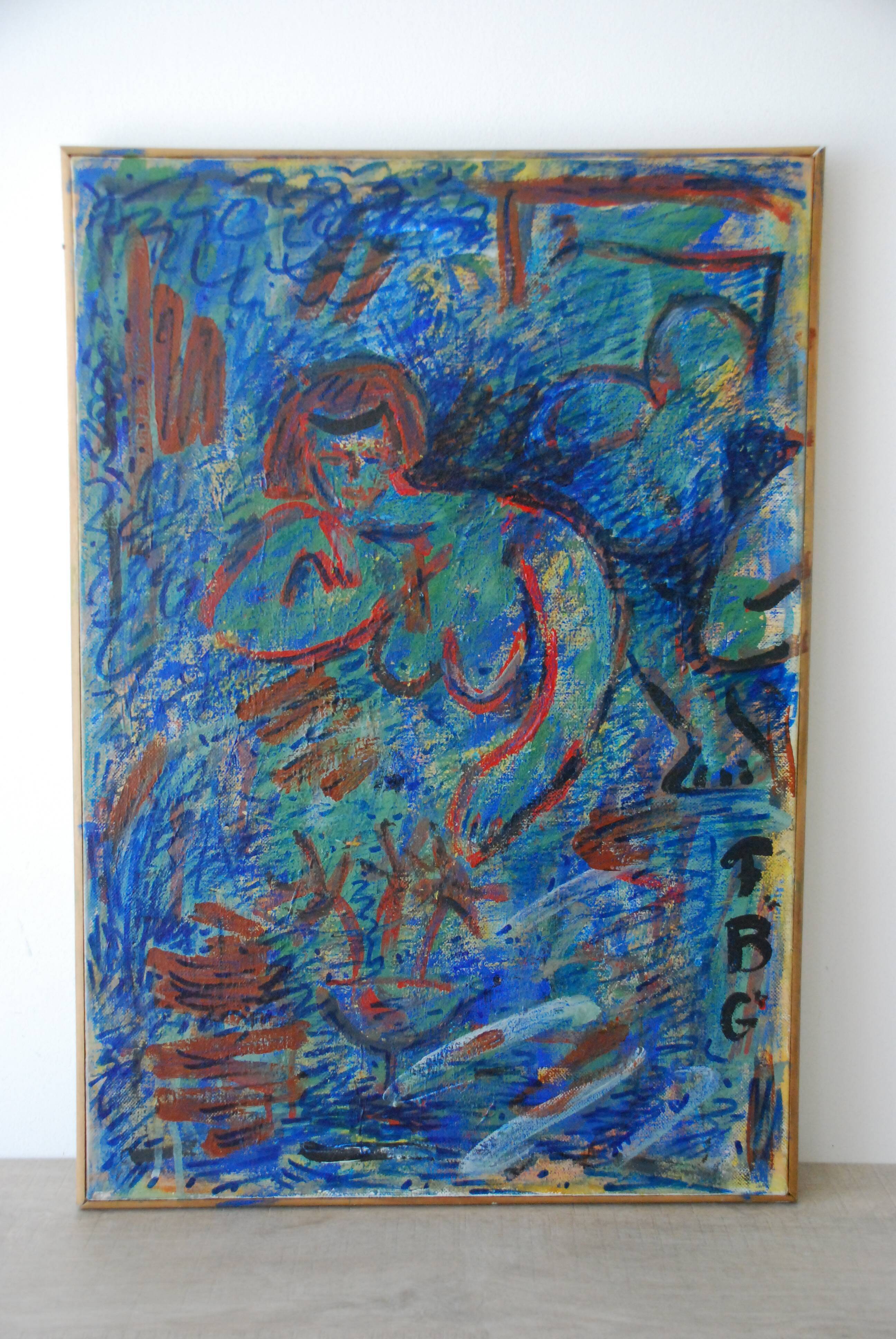Abstract painting portrait of vintage woman year 60/70