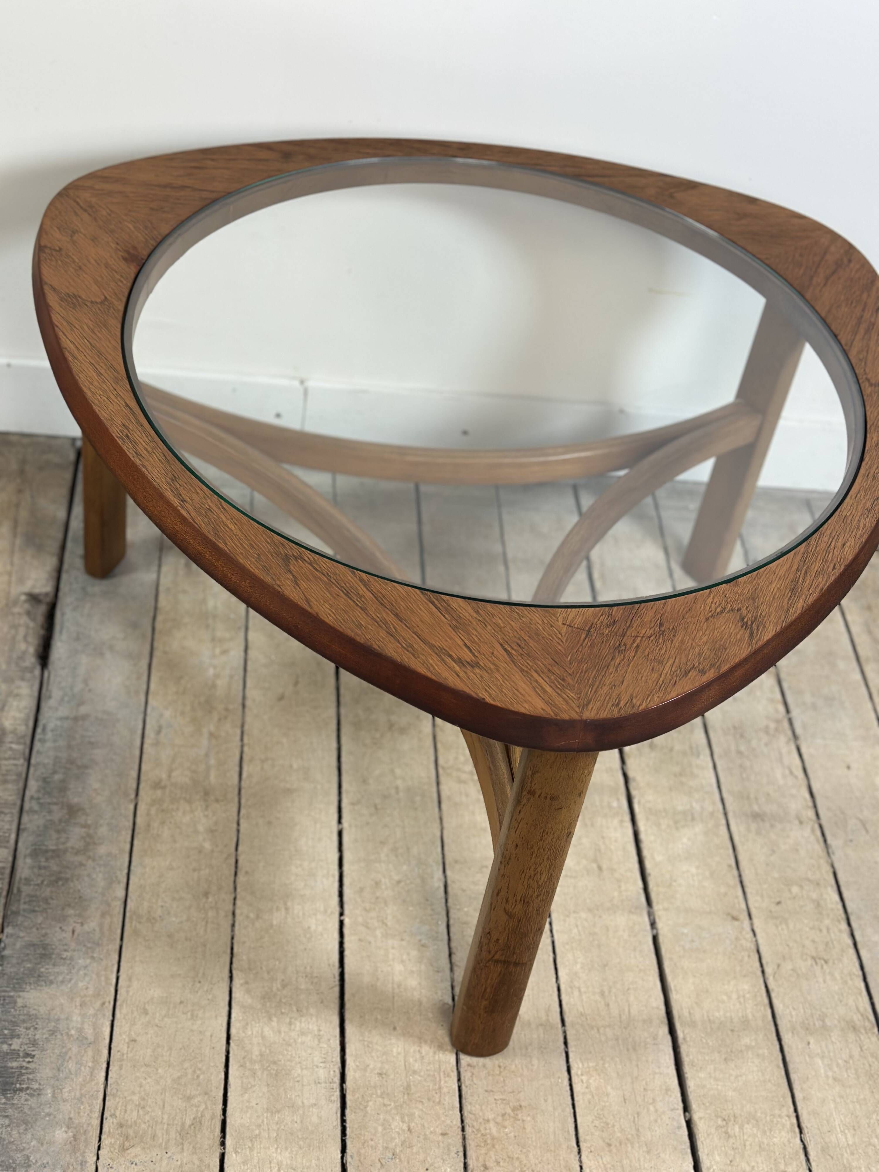 Tricester coffee table by Nathan in teak and glass 1970
