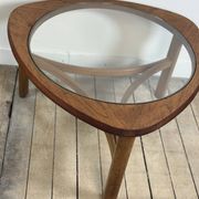 Table basse Tricester par Nathan en teck et vitré 1970