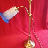 Brass floor lamp with tulip-shaped glass paste shade