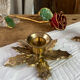 Pair of candlesticks, holly leaves, in brass