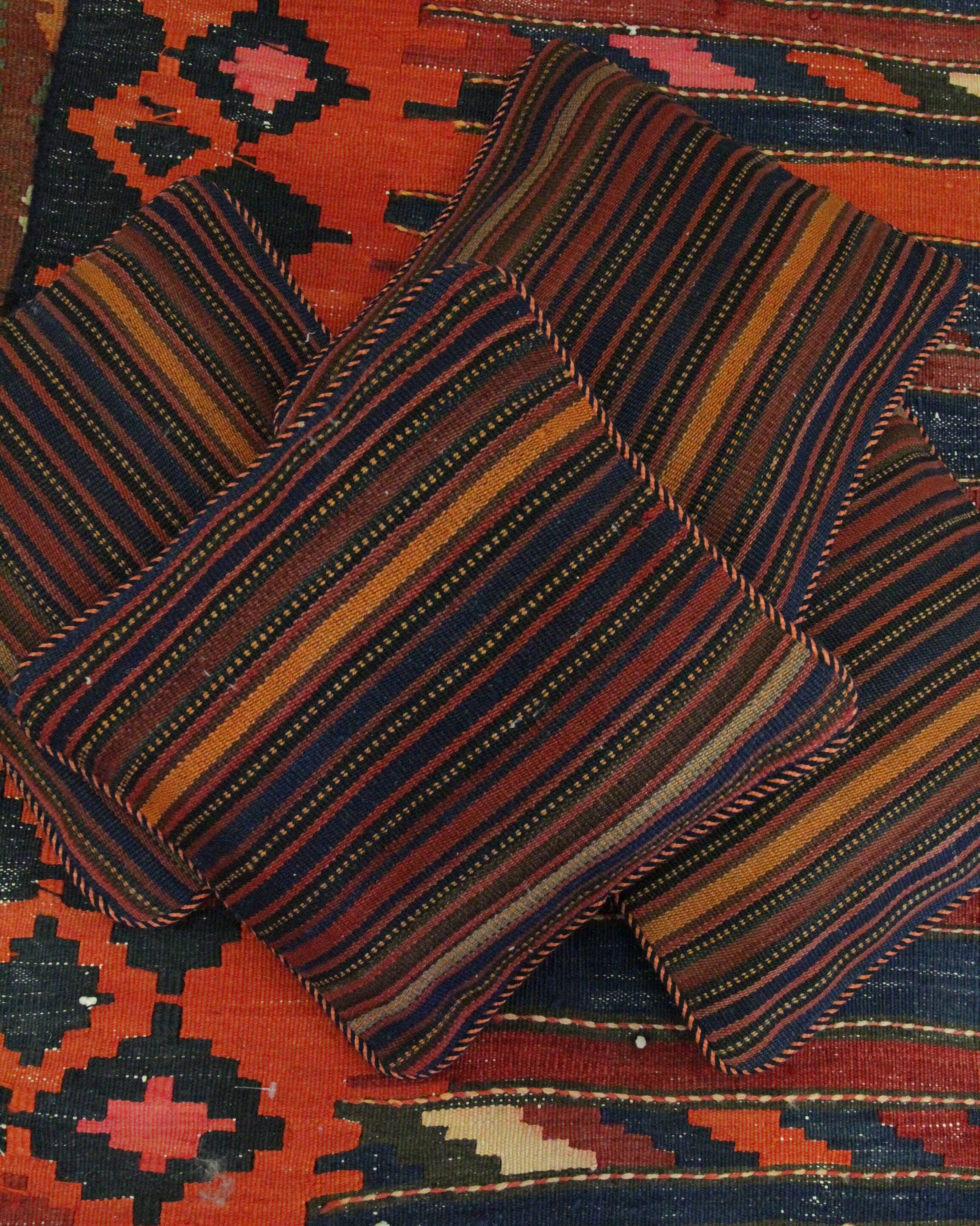 Striped Kilim Cushion Cover Handwoven Wool Scatter Pillow- 35x35cm