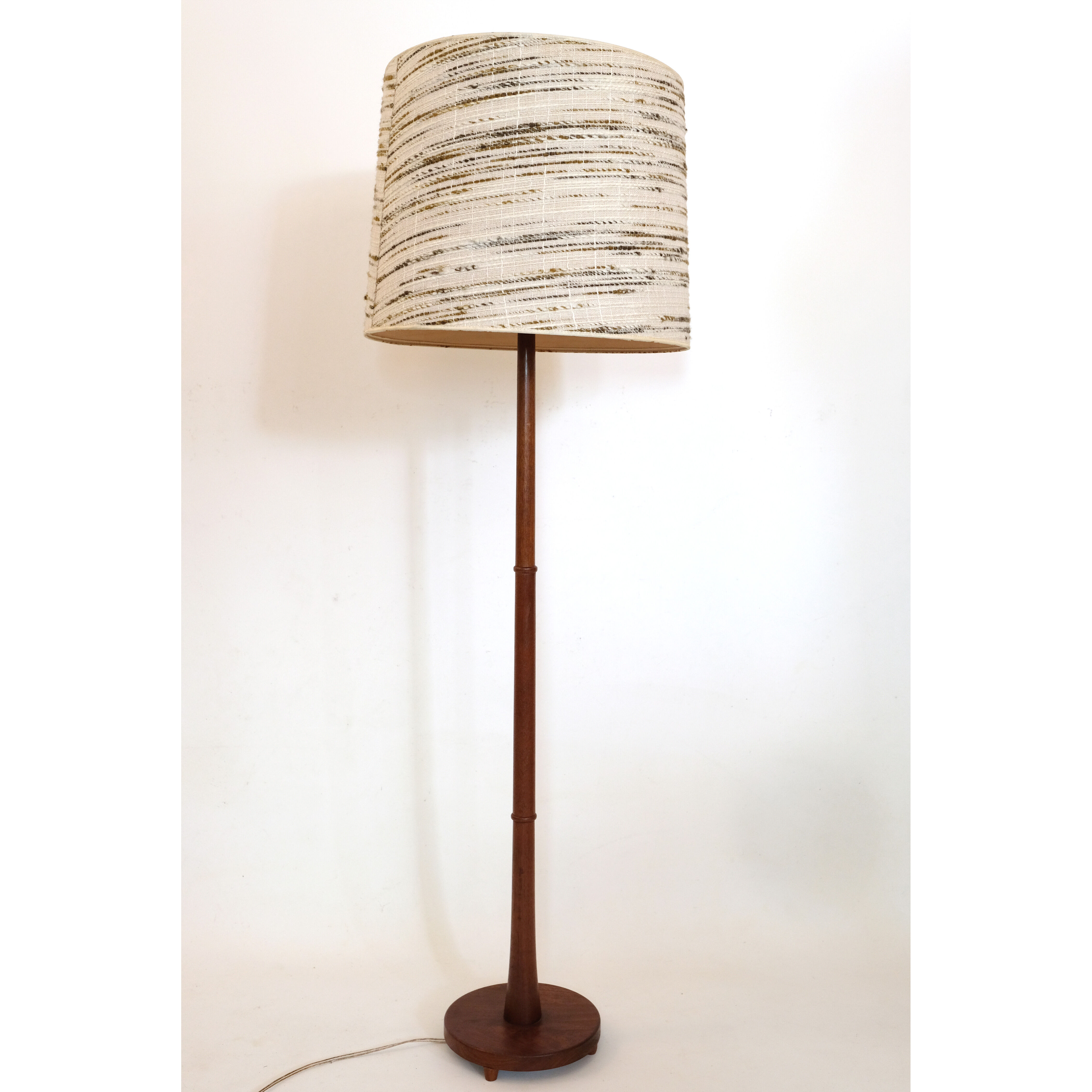 Teak floor lamp and wool lampshade Denmark 1960 1970
