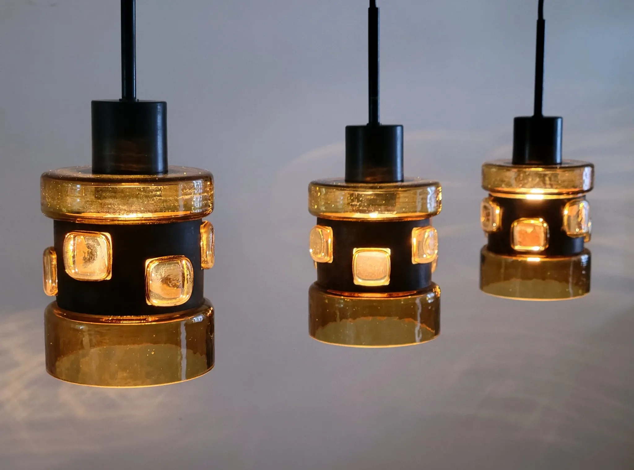 Set of 3 pendant lamps by Victor Bernt for Flygsfors, Sweden, 1960s
