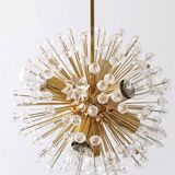 Two golden Sputnik ball chandeliers by Emil Stejnar, Austria, 1970s.