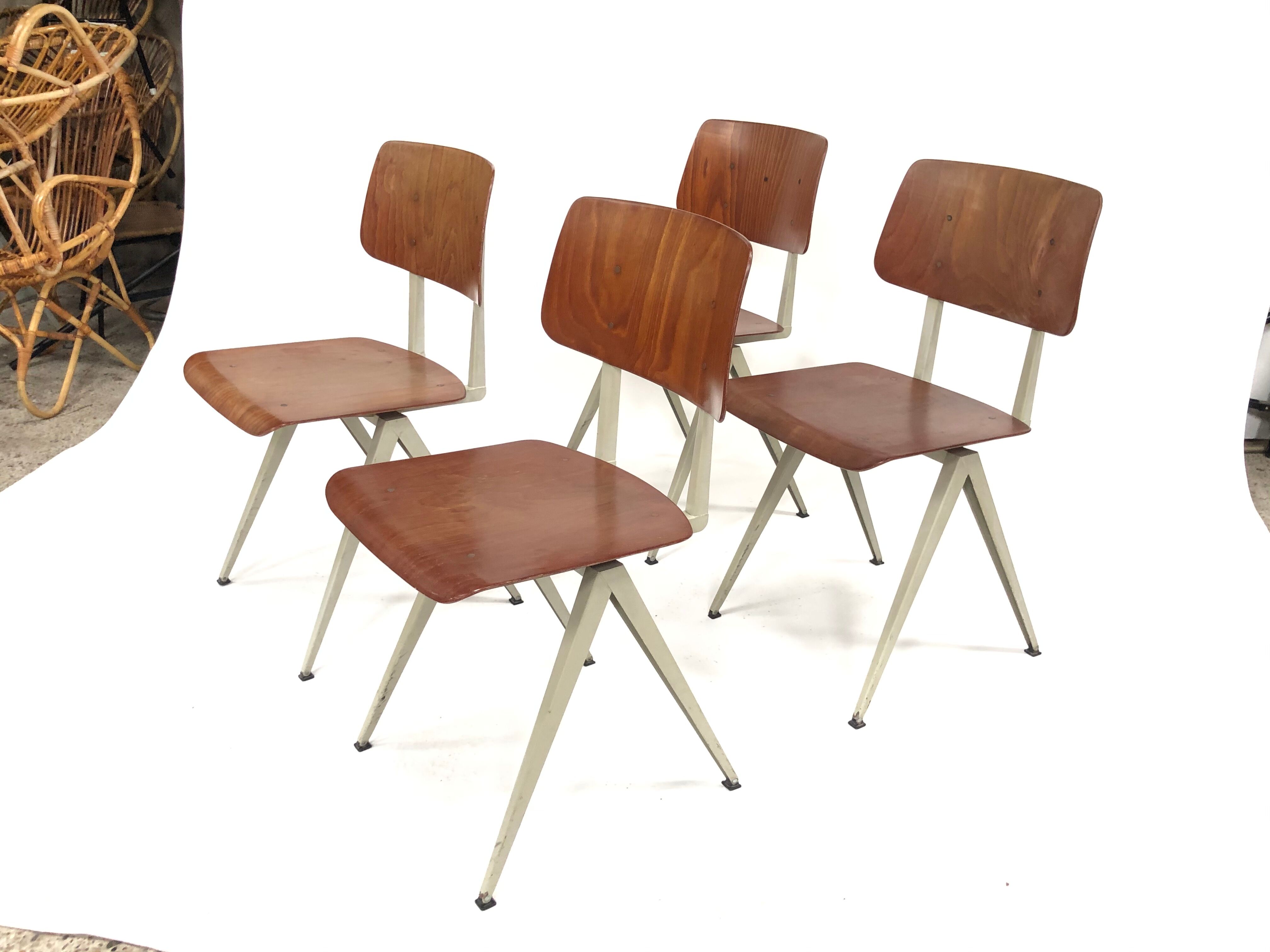 Lot of 4 vintage school chairs Galvanitas S16 Netherlands