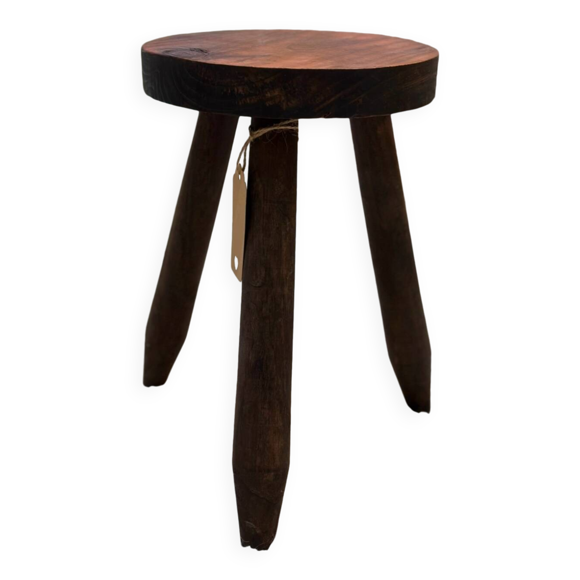 Vintage brutalist tripod stool compass legs - wood