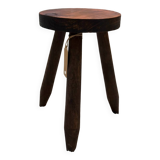 Vintage brutalist tripod stool compass legs - wood
