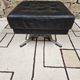 Black leather ottoman 1970 vintage