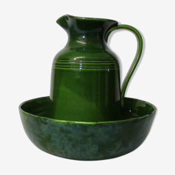 Broc et sa bassine en céramique verts
