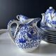 Service à thé japonais vintage porcelaine bleu & blanc 28 pièces — Nihon