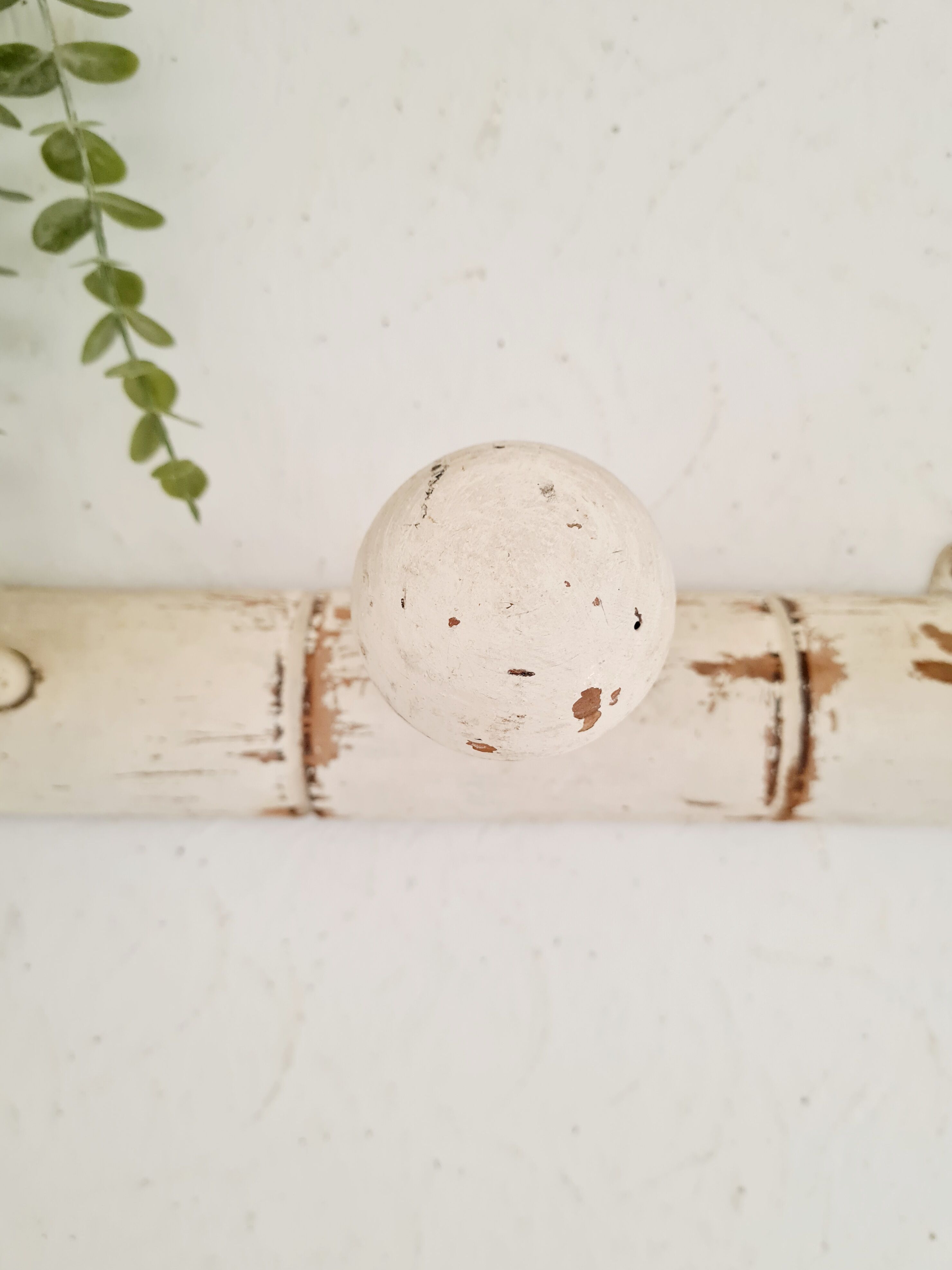 White patina wooden coat rack