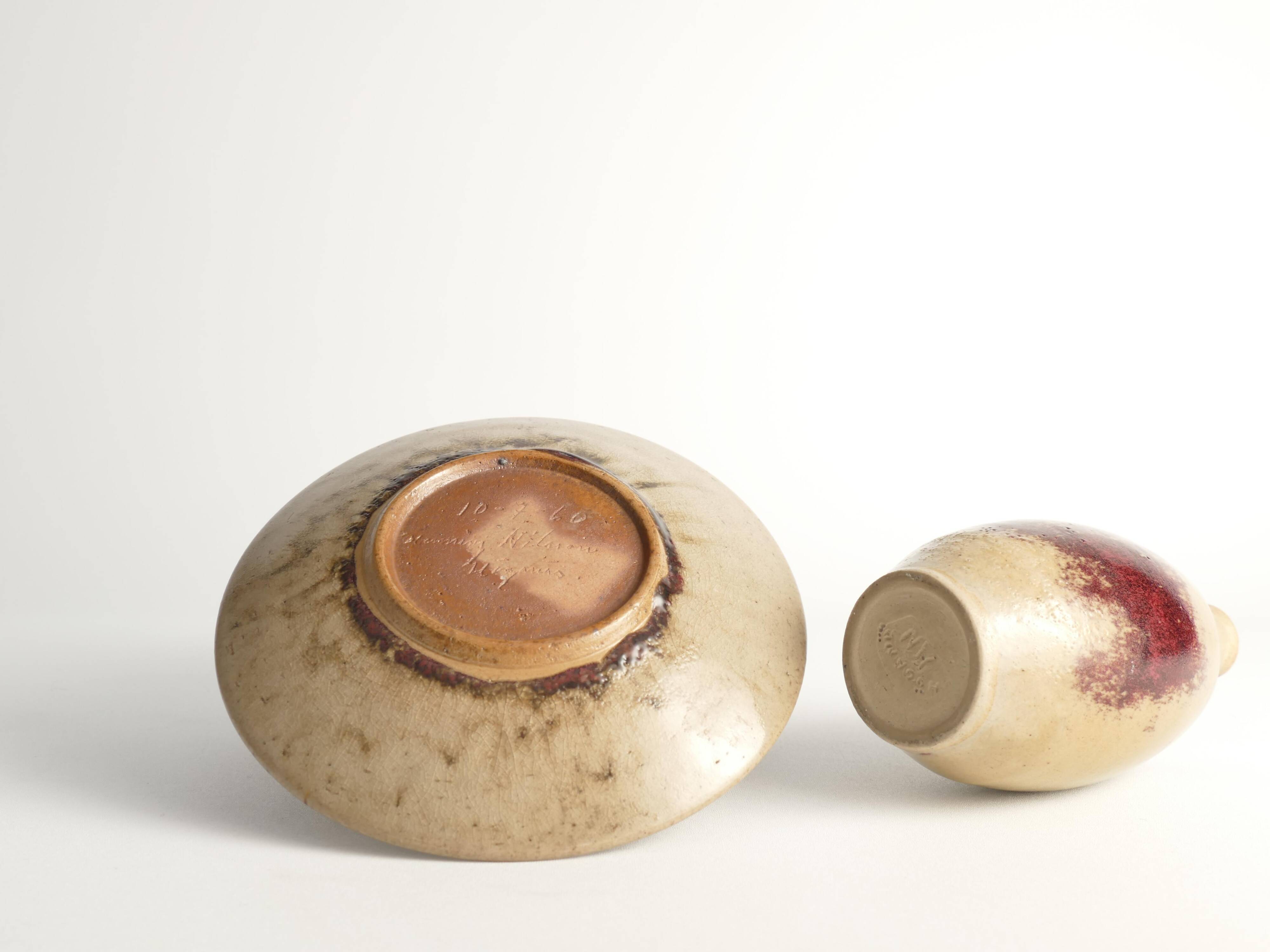 Unique Oxblood Glazed Stoneware Pieces, By Henning Nilsson, Set of 3