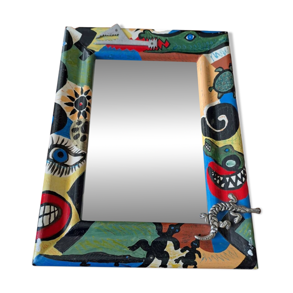 Miroir. Signé R. Bonet. Thème crocodiles.