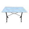 White marble table, cast iron base signed SNES, made in France