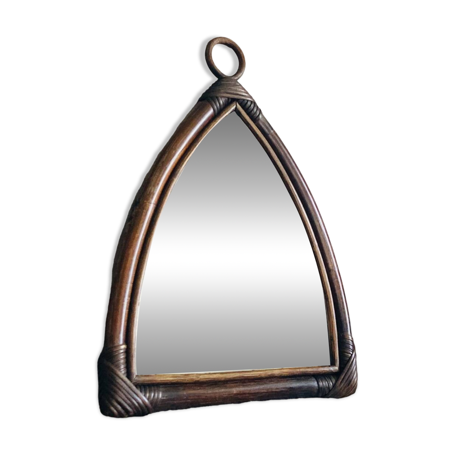 Miroir  Vintage en Bambou Rotin années 1970
