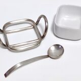 Postmodern Lino Sabattini Silver-Plated and Ceramic Cheese Bowl with Spoon