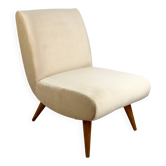 Fauteuil Loft vintage des années 70 en velours beige champagne