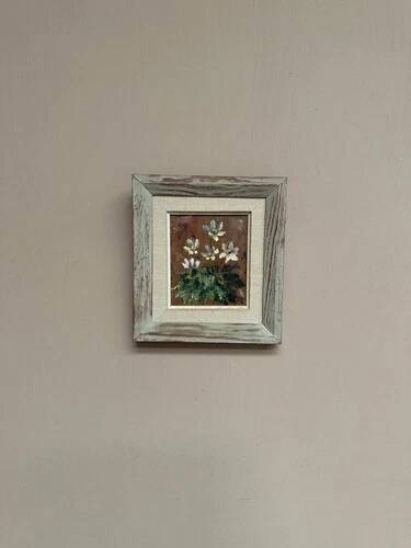 Mid-Century Oil on Panel “Flowers” by Unknown Artist, Vintage & Framed 20 × 23cm