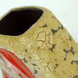 Mid century fat lava vase es-keramik wgp brown beige glaze red leaf pattern