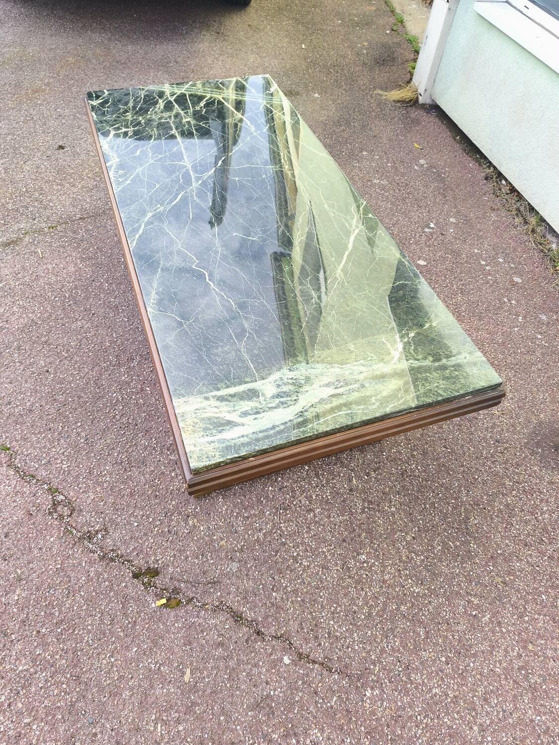 Wood and green marble coffee table