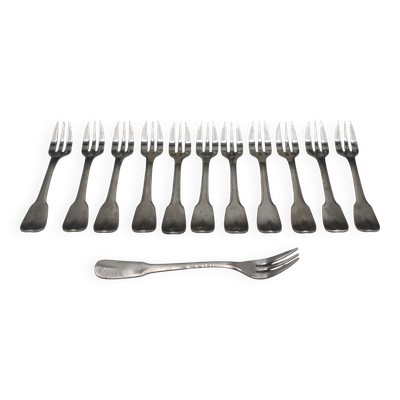 12 fourchettes a gateau dessert boite christofle modele bearn acier - tbe