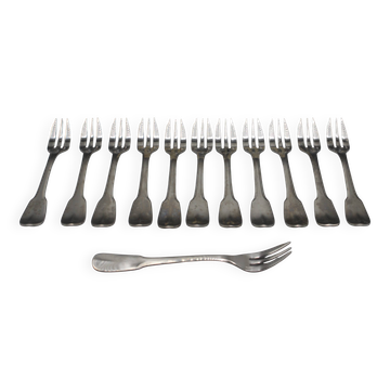 12 fourchettes a gateau dessert boite christofle modele bearn acier - tbe