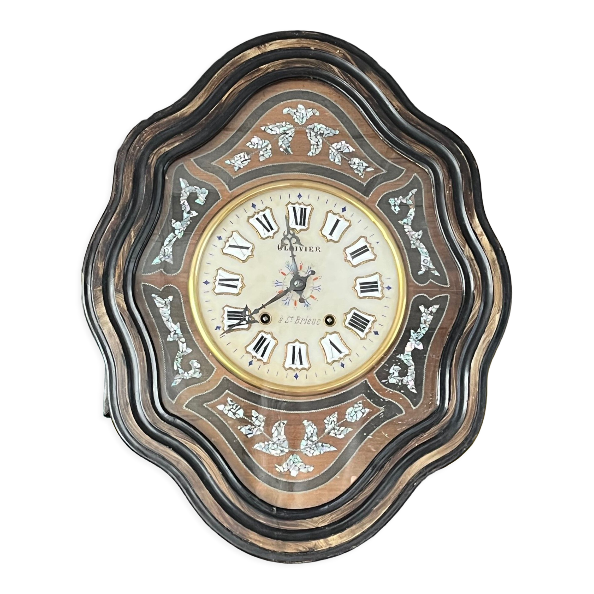 2109731 Clock Bull's eye blackened wood alabaster Napoleon III late nineteenth