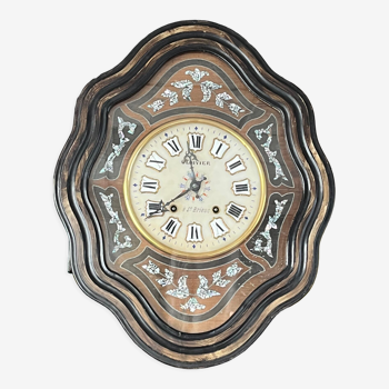 Horloge Œil de bœuf bois noirci albâtre Napoléon III fin XIXème